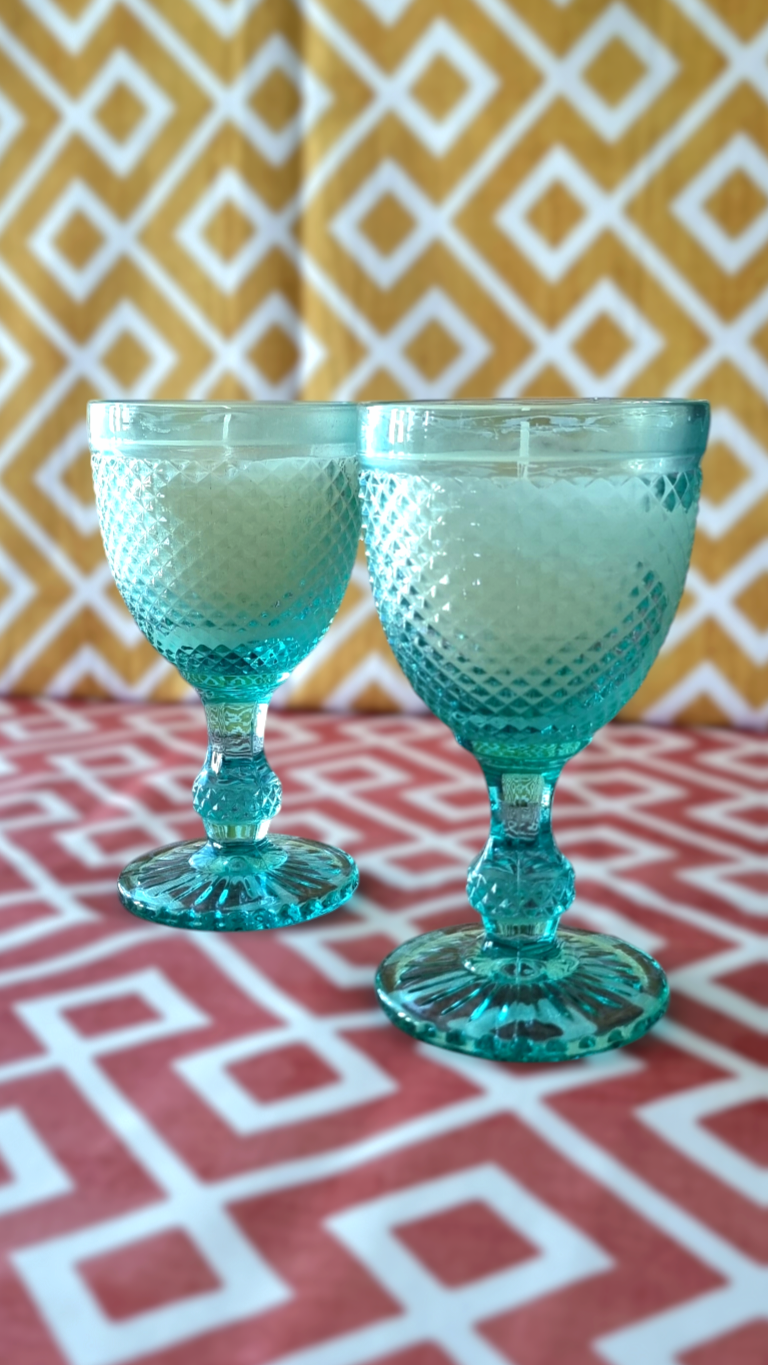 Set de 2 velas de cristal verde agua